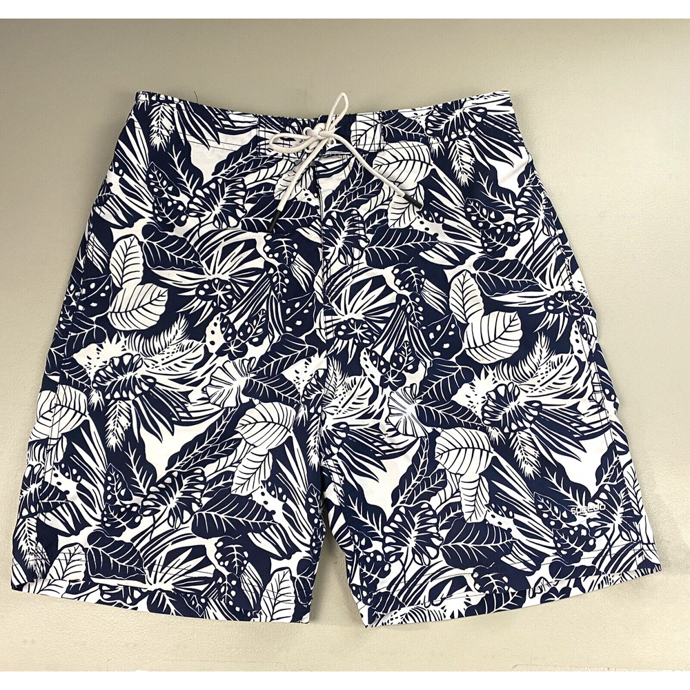 Speedo Board Shorts Mens Large Bondi Etched Floral Blue White Pockets Lined